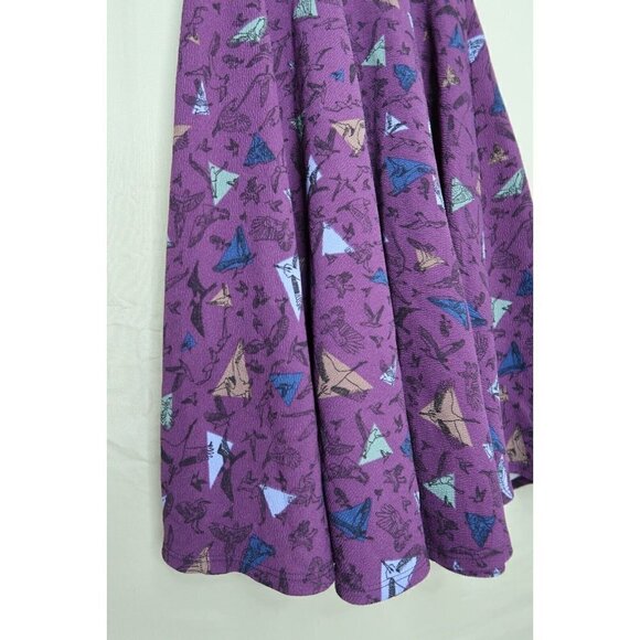 LuLaRoe Nicole Dress Fit Flare Purple Bird Patterned Stretch Scoop Neck Size XXS - Picture 4 of 12